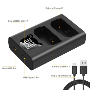 Chargeur Double Batterie LED LP-E6 LP-E6N LP-E6NH pour Appareil Photo Canon EOS R 90D 80D 70D 60D EOS 5D Mark II III IV EOS 6D <span class=keywords><strong>7D</strong></span> Mark II - Product Image 2