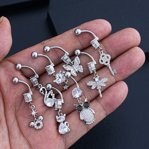 Piercing <span class=keywords><strong>de</strong></span> nombril Y2K girly avec strass, motifs papillon, libellule, chat, hibou, cygne, clé, pour femmes, accessoires <span class=keywords><strong>de</strong></span> corps <span class=keywords><strong>de</strong></span> plage - Product Image 5