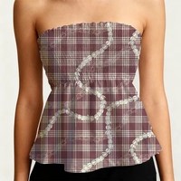 Chemise hawaïenne pour femmes sur mesure, haut plissé avec peplum, tissu élastique, motif floral d'hibiscus, rayures, motif à carreaux, chemises sans manches
