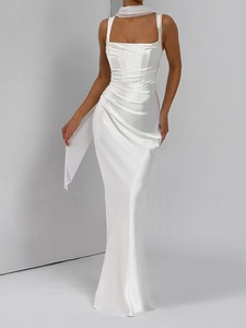 Abito elegante Sexy aderente <span class=keywords><strong>da</strong></span> donna in raso di seta di alta qualità con scollo basso senza maniche senza schienale regolabile per occasioni formali - Product Image 3