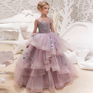 Robes de cérémonie brodées en dentelle avec appliques florales, nouvelle robe de princesse violette pour grandes filles, robe de mariée ou de fête d'anniversaire - Product Image 2