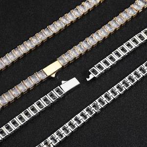 Chaîne tennis en moissanite rectangulaire en argent 925 de 6 mm, style hip-hop européen et américain, bijoux pour femmes, personnalisation possible. - Product Image 2