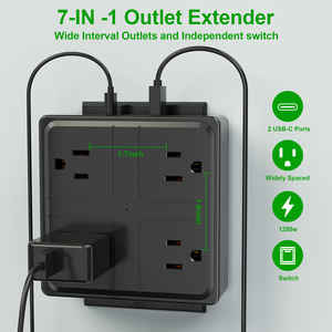 Extensor de Enchufe de Pared con Carga Rápida, 2 USB C, 1 USB A, 4 Tomas de CA para Uso Doméstico - Product Image 2