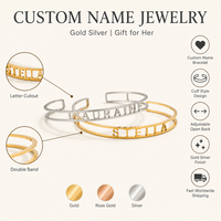 Bracelet manchette personnalisé avec nom, lettre découpée sur mesure, en or ou argent, ajustable, cadeau pour elle, petite amie, maman, anniversaire