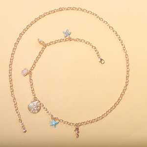 สร้อยคาดเอวสไตล์โบฮีเมียนประดับเปลือกหอยและดาวทะเลสีทอง สำหรับวันพักผ่อนริมชายหาด - Product Image 3