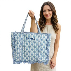 Elegant Vintage Cotton Quilted Large Zipper Closure Tote <b>Bag</b> Handmade Printed Shoulder Purse Office <b>College</b> Shopping Daily - Product Image 1