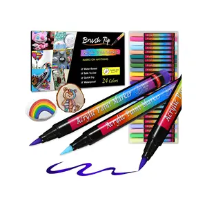Bview艺术24色亚克力油漆笔软毛笔书法艺术记号笔初学者写作