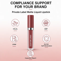 Personnalisation du produit imperméable mate lápiz labial de larga duración líquido lápiz labial Kit de etiqueta privada antiadherente Copa brillo de labios con HALAL