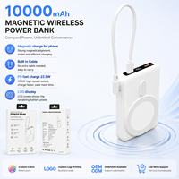 Power Bank Portabel OEM Magnetik Nirkabel Li-Polymer 10000mah dengan Kabel Terintegrasi, Layar LCD, dan Output USB Type C