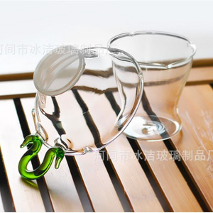 Colador de té de vidrio resistente al calor con mango verde para juego de té Kung Fu 0352 - Product Image 2