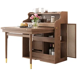 Nordic multifunctional storage Folding Mesa de comedor Luxury foldable Esstisch wood cabinet Modern adjustable Dining Table set