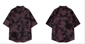 Toptan <span class=keywords><strong>Streetwear</strong></span> erkek gömlek ekose kravat-boya gömlek yüksek kaliteli pamuk kısa kollu pazen t-shirt düğme aşağı - Product Image 5