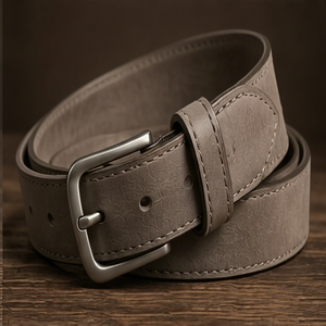 Ceinture en cuir véritable marron uni avec boucle ardillon rectangulaire argentée, décontractée et durable pour homme - Product Image 1