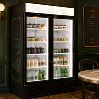 Congélateur vertical à double porte vitrée, refroidissement par air, congélation rapide, étagères réglables, 1200L, boulangerie