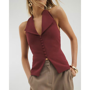 เสื้อกั๊กยาวระบายอากาศได้ดีสไตล์วินเทจสำหรับผู้หญิงเสื้อโค้ทแขนกุดเปิดหลังผ่าแขนเสื้อมี2025สั่งฤดูร้อน - Product Image 1