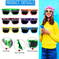 Lunettes de soleil mosaïque pour diffusion en direct, lunettes PC noires stylées, parodie pixelisée d'anime, lunettes amusantes pour le témoin, lunettes étonnantes