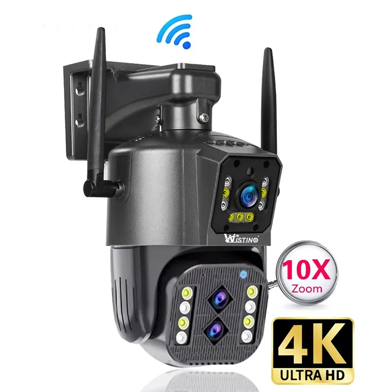 Wistino 4K Outdoor 10X Optical Zoom Surveillance Cctv WIFI Security Camera Audio Ptz Three Lens Network Camera Security