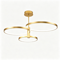 Lustre LED Moderne Doré à 3 Anneaux, Suspension Triple Cercle, Intensité Réglable, Hauteur Ajustable, Angle de Faisceau 360° pour