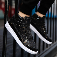 Baskets montantes à lacets personnalisées avec logo OEM pour hommes, à paillettes, avec amorti de haute qualité, antidérapantes, pour la marche en extérieur printemps-automne-hiver