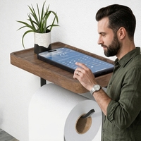 Support mural moderne de luxe en bois massif écologique pour papier toilette avec étagère et support de téléphone pour salle de bain - Offre Spéciale