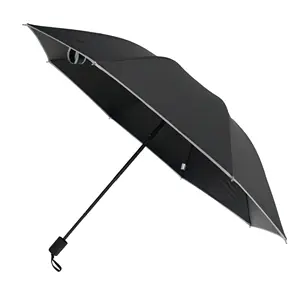 Guarda-chuva de viagem compacto portátil de 3 dobras com logotipo personalizado, barato e de alta qualidade, proteção UV de fibra de vidro à prova de vento