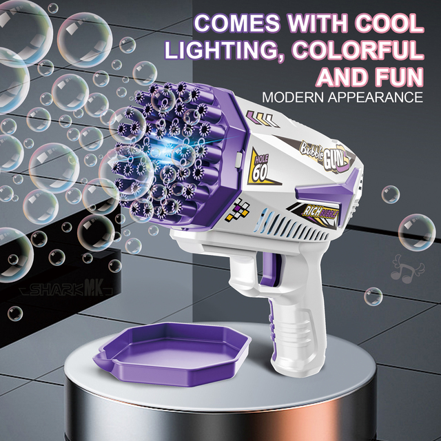 Multi-function Plastic Light Electric Bubble Blower Machine 60 Holes High Density Bubble Gun for Toddlers Kids Outdoor Games