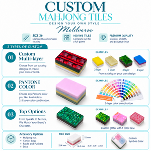 Juego de Mahjong Americano de Acrílico Morado Oscuro, Fichas Personalizadas con Diseño de Luna, Grabadas y Pintadas a Mano en 4 Capas - Product Image 3