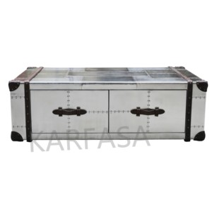 Phong cách công nghiệp thí điểm Bàn cà phê, nhôm hành lý cổ, bạc cũ Bàn cà phê với 4 ngăn kéo, hộp lưu trữ - Product Image 3