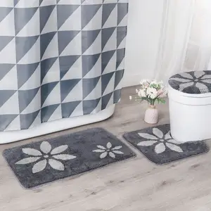 Lüks püsküllü mikrofiber Polyester çiçek banyo kilim Mat 4 adet Set Anti kayma banyo Mat dekorasyon ev için