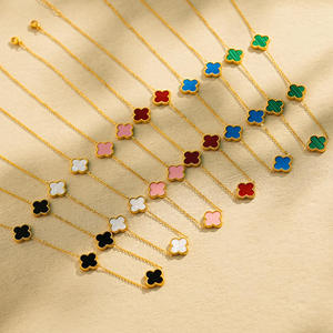 <span class=keywords><strong>Collana</strong></span> alla Moda in Acciaio Inossidabile Placcato Oro 18k, Trifoglio <span class=keywords><strong>a</strong></span> Quattro Foglie Bifacciale, <span class=keywords><strong>Collana</strong></span> Sportiva <span class=keywords><strong>a</strong></span> Forma di Bambù - Product Image 1