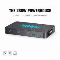 Chargeur GaN 288W 8 ports, station de charge de bureau, PD 100W, chargeur rapide Type C, câble intégré pour MacBook, iPhone, OEM
