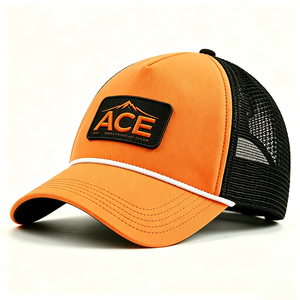 Casquette Trucker Orange Personnalisable avec Logo Brodé ACE Mountain, Maille Noire Respirante, Unisexe, Été, Mousse, 5 Panneaux - Product Image 4