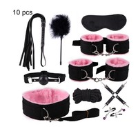 Kit de bondage BDSM en cuir PU et peluche, 10 pièces, fabricant chinois, boutique de sexe en ligne, bondage sexuel et jeux de rôle BDSM