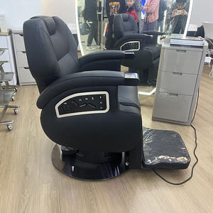 Chaise de salon de coiffure inclinable électrique de luxe Premium Heavy Duty Buteful Chaise de salon de coiffure vintage en cuir noir pour hommes avec <span class=keywords><strong>massage</strong></span> - Product Image 2