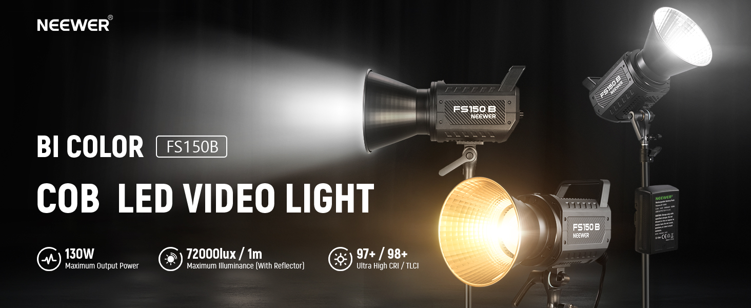 NEEWER FS150B LEDビデオライト 2.4G/APP制御、130WバイカラーCOB静音
