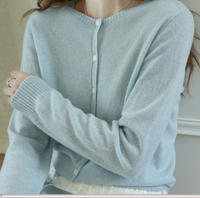 Personnalisé décontracté respirant col rond solide Cardigan femmes à manches longues cachemire + soie tricoté printemps