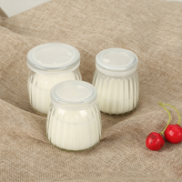 Pot en verre vide à rayures verticales pour pudding, qualité alimentaire, 100ml, 150ml, 200ml, réutilisable, pour yaourt et desserts, avec couvercle en plastique
