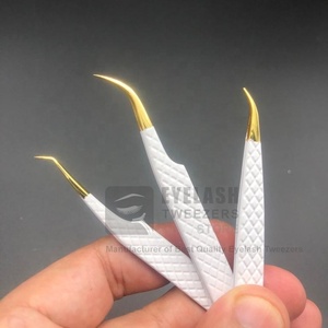 Pince à épiler d'extension de cils en acier inoxydable japonais de haute qualité Logo personnalisé poignée en diamant couleur or blanc vente en gros durable - Product Image 3