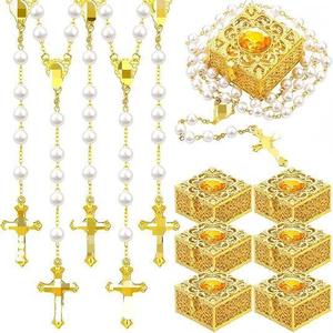 Collier croix imitation perle pour femme, longue chaîne de pull avec coffret cadeau, vente en gros - Product Image 1