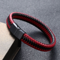 Bracelet en Cuir Homme Luxueux, Tressé Vintage, avec Fermoir Magnétique Noir, Vente en Gros