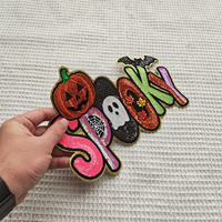 Patchs brodés en chenille à coudre, personnalisés pour les fêtes, en gros, grands, avec paillettes fantôme, sequins et araignées effrayantes, pour vêtements et sweats à capuche