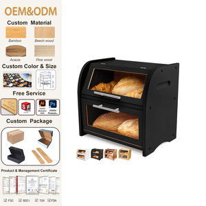 Samimi ekstra büyük Modern bambu ekmek kutusu 2-Shelf kendinden montaj ahşap saklama kabı mutfak gıda için temizle pencereler - Product Image 1