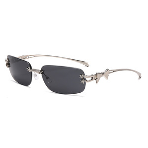 Sunglasses Frameless <b>Square</b> Metal Silver UV400 Light Weight Women's Y2K Style - Product Image 5