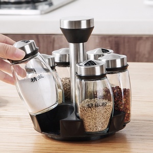 Set di Barattoli per <span class=keywords><strong>Spezie</strong></span> con Organizzatore Girevole e Supporto per Ripiano con Bottiglie in <span class=keywords><strong>Vetro</strong></span> per Piano di Lavoro della Cucina - Product Image 2