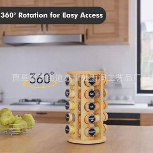 Wooden <b>Rotating</b> <b>Spice</b> <b>Rack</b> 5 Tier Multi Jar Kitchen Counter Storage Organizer Desktop Organization - Product Image 3