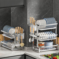 Égouttoir à vaisselle 3 niveaux en acier inoxydable, support de rangement pour assiettes et vaisselle, égouttoir métallique pour évier de cuisine