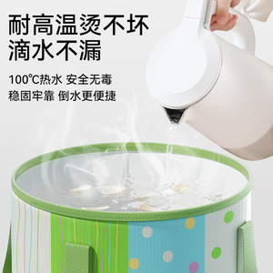 <b>Foldable</b> Foot <b>Bath</b> Bucket Round Oxford Cloth Green Polka Dots Portable For Home And Dormitory Use - Product Image 5