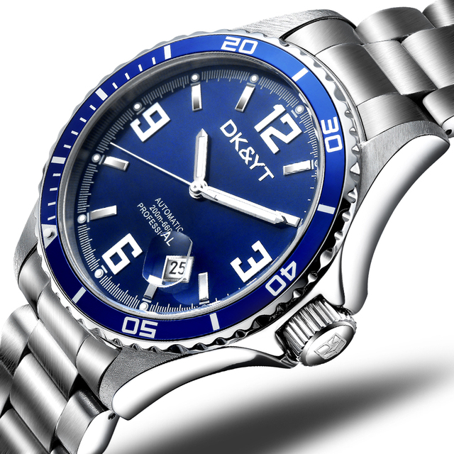New Launched High Quality Luxury Fashion Stainless Steel Straps Diver Water Resistant 10 Bar Crystal Dial Mechanical Watches