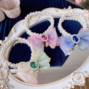 2025 Nueva gran oferta elegante de lujo de doble capa perla pajarita patrón militar mascota gato perro Collar accesorios personalizados para Ins - Product Image 4