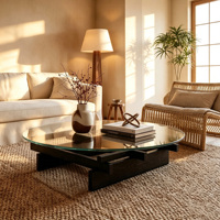 Table basse ronde en verre de style bois léger et luxueux Voxhome, grande taille, pour maisons, ensemble de meubles de salon